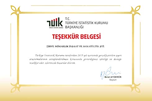 TURKISH STATISTICAL AGENCY CERTIFICATE OF APPRECIATION
