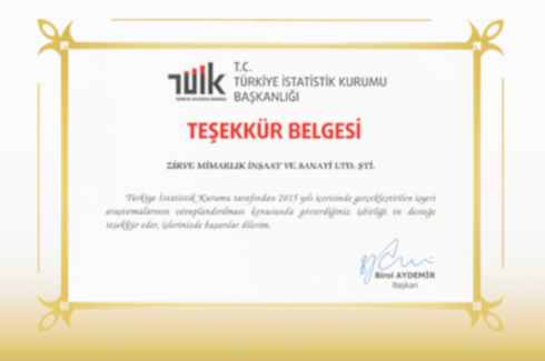 TÜRKİYE İSTATİSTİK KURUMU TEŞEKKÜR BELGESİ